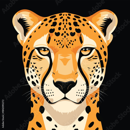 Majestic African Cheetah Head Animal Portrait Wildlife Illustration Art