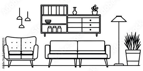 Living room furniture interior design illustration Vector