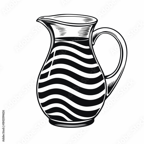Elegant Water Pitcher Illustration with Flowing Black and White Striped Design