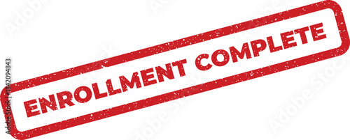 Red rectangular stamp with a grunge effect confirming that an enrollment process has successfully finished