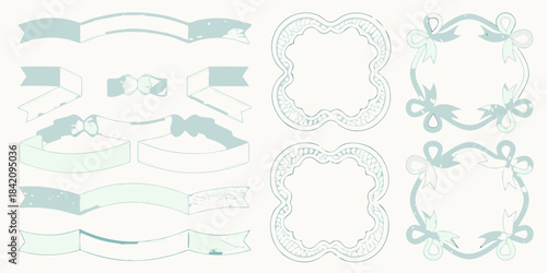 Elegant vintage ribbons and ornate frames in a soft pastel color scheme