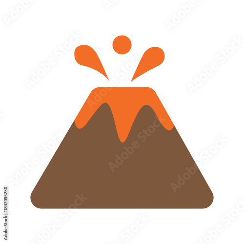 Flat volcano eruption icon showing lava explosion, smoke cloud, and geological natural disaster warning in minimal style.