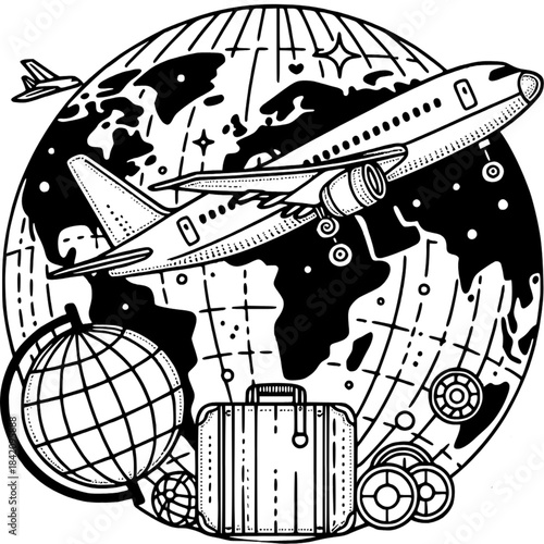 Global Flight's Journey: A captivating graphic shows the boundless possibilities of travel, symbolized by airplanes soaring above a world map, inviting exploration.