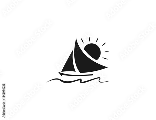 Sailboat logo on the water under the sun, a travel logo design for adventure and leisure
