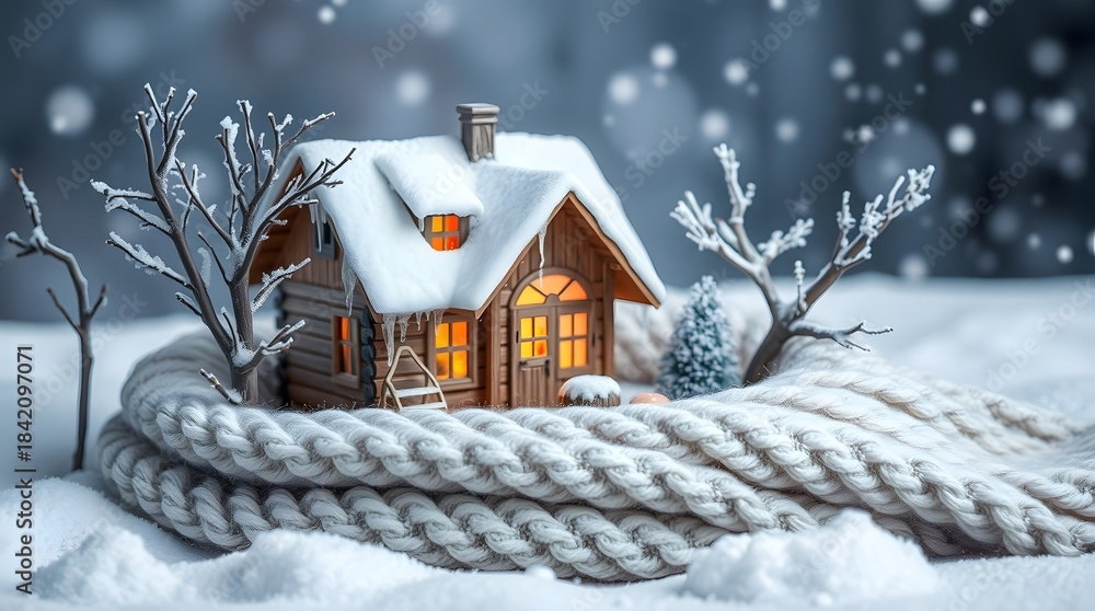 Naklejka premium Cozy cabin in winter wonderland
