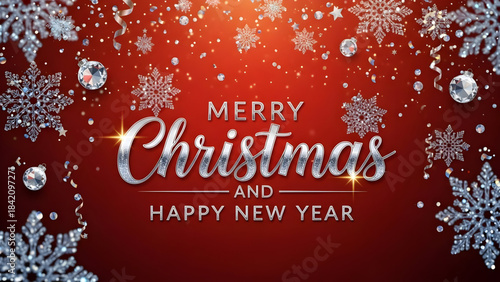 Merry christmas and happy new year festive holiday greeting card with snowflakes