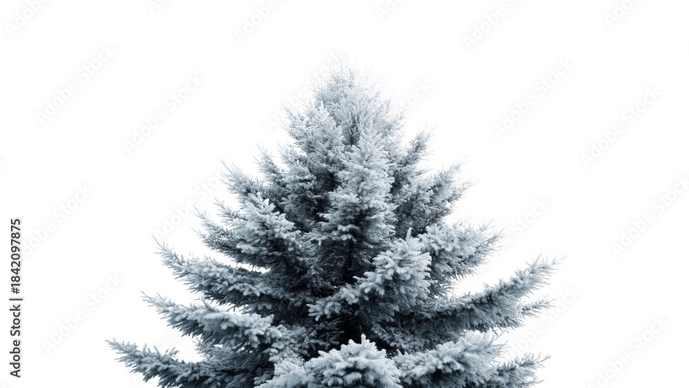 Fototapeta premium Frosty pine tree stands alone in a snowy landscape, created AI, PNG