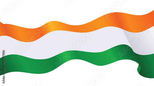 Wavy Indian Tricolor Flag Abstract Design Isolated on White. Republic day long flag waves elements 