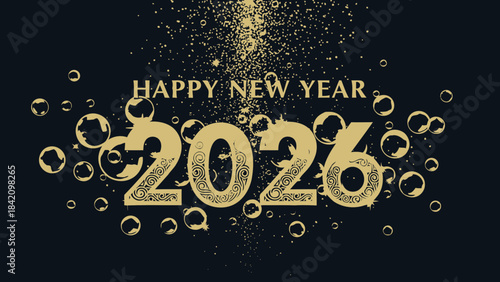 Golden New Year Wishes: A captivating digital composition, celebrating the dawn of the year 2026 with an elegant display of gold-infused text and festive ambiance.