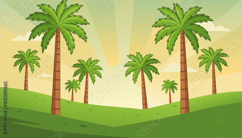 Tropical Palm Tree Landscape Vector Illustration