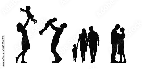 Silhouettes of happy family moments together