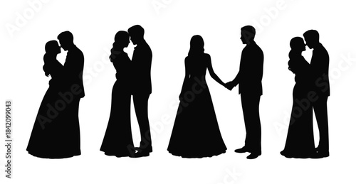 Romantic couple silhouettes in love and affection