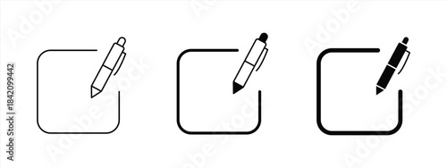 Line style pen icon set for editing. Create and modify pen sign buttons, pencil icons, and sign up icons. Icons for editing text file documents. Vector illustration.