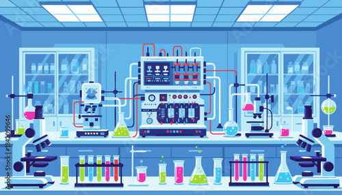 Advanced Scientific Laboratory with High-Tech Equipment – Vector Illustration