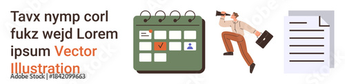 Time management, task planning, work organization, scheduling, business strategy, project goals. Calendar and professional person with a document. Time management and task planning concepts