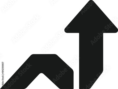 A black upward pointing arrow with a slight curve isolated on a white background