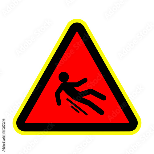Warning sign for slippery surface, caution pictogram of a falling person