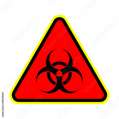 Biohazard warning sign triangle symbol black on red background