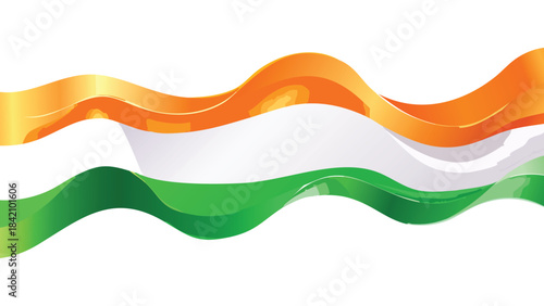 Republic day long flag waves elements background: Abstract wavy background design in Indian flag colors (saffron, white, green)
