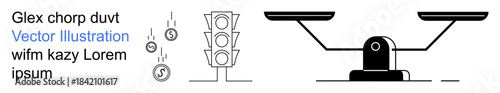 Decision-making, financial choices, balance in life, equality, justice, monetary value. traffic lights and a balance scale. Decision-making and financial choices visualization