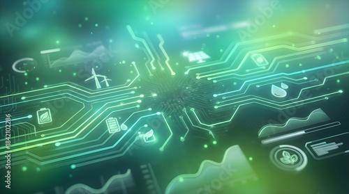 Futuristic clean energy digital green circuits