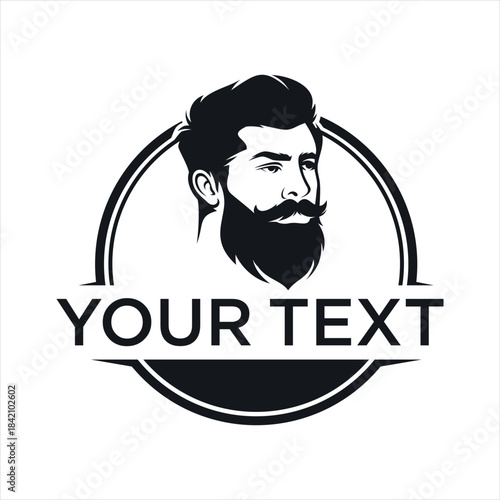 Bearded man logo concept, gentle man logo icon, barber shop logo, black and white logo.