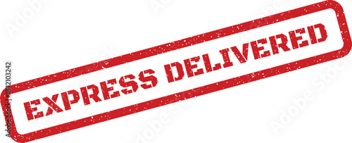 Textured grunge rubber stamp effect icon presenting Express Delivered message for successful urgent package completion