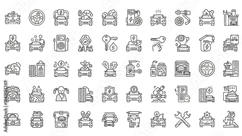 50 Car Service & Repair Line Icons Pack – Automotive, Maintenance, Mechanic Tools, Garage Outline Set