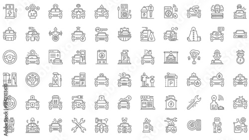 50 Car Service & Repair Line Icons Pack – Automotive, Maintenance, Mechanic Tools, Garage Outline Set