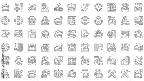 50 Car Service & Repair Line Icons Pack – Automotive, Maintenance, Mechanic Tools, Garage Outline Set