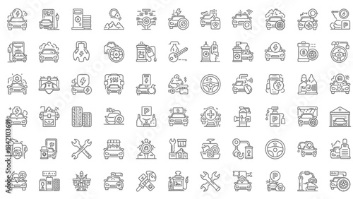 50 Car Service & Repair Line Icons Pack – Automotive, Maintenance, Mechanic Tools, Garage Outline Set
