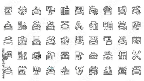 50 Car Service & Repair Line Icons Pack – Automotive, Maintenance, Mechanic Tools, Garage Outline Set