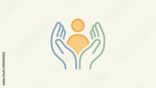 Vector Care and Protection Illustration – Symbolic Hands Supporting Human Figure for Healthcare, Social Services, Charity Branding, and Community Support Design Themes