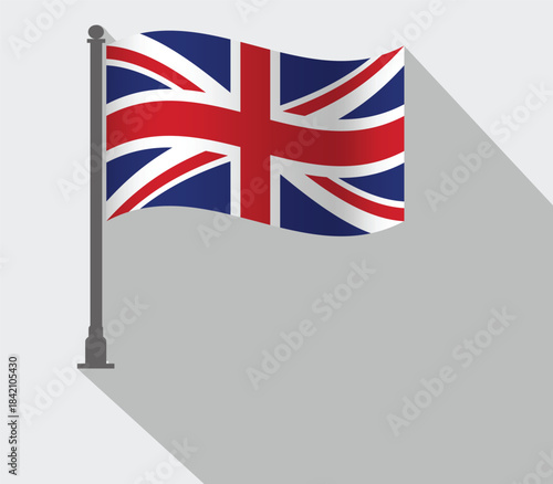 Uk flag waving on pole flat vector illustration for U