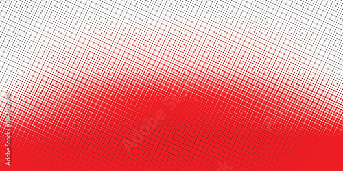Red color halftone gradient texture. Vanishing cartoon polka dot background. Repeating dotted gradation pattern. Fading comic pop art overlay backdrop. Raster halftone effect wallpaper. Vector