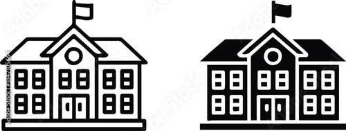 school building icon duo outline and filled vector graphics