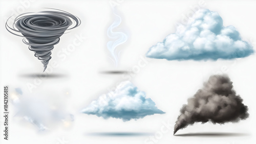 Collection of various storm clouds and a tornado on a