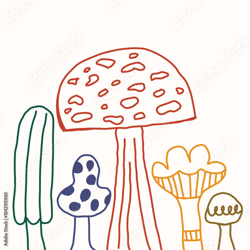 hand drawn colorful mushroom illustration
