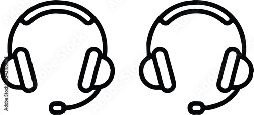 headset icon pair line drawing with microphone vector illustration
