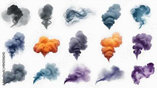 Collection of colorful smoke clouds