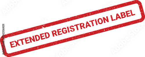 Textured red rubber stamp displaying EXTENDED REGISTRATION LABEL for official documentation and tracking purposes
