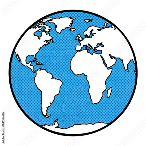 Illustration of Earth globe in a comic book art style with continents and oceans
