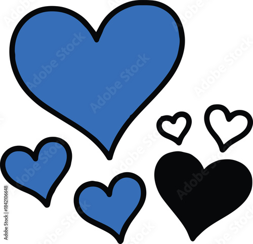 heart symbol set hand drawn outline and filled variants