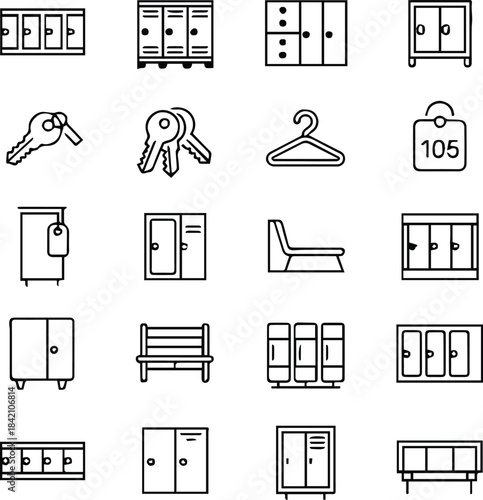 locker line icons locker room storage cabinet key tag hanger