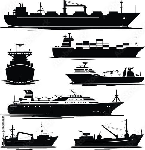 ship vessel icons collection cargo cruise yacht ferry tanker