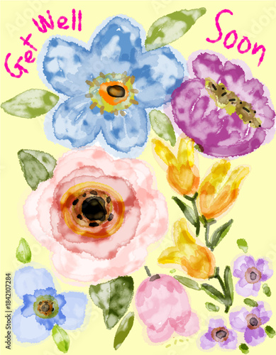 Watercolor Floral Arrangement for a Get Well Soon Greeting