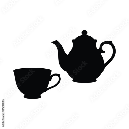 Tea pot and teacup silhouette vector flat illustration design.