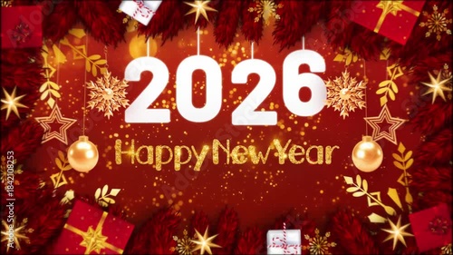 Happy New Year 2026 Celebration Animation, Festive Fireworks, Colorful Party Scene, Joyful Greetings, Vibrant 4K  Resolution 