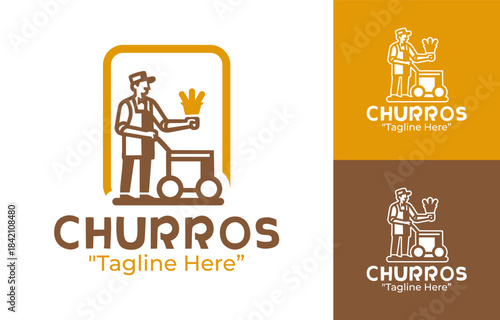 Churros dessert logo with minimalist swirl icon