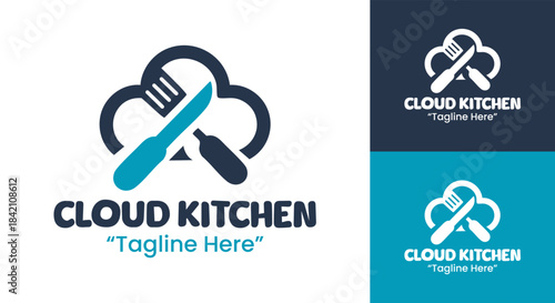 Cloud food tray logo with clean geometric style
